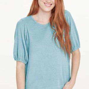 Juliana Slub Puff Sleeve Tee size M, pool blue